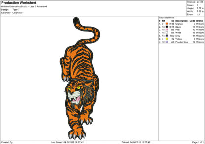 Сreeping tiger embroidery design