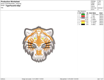 Face of Tiger embroidery design