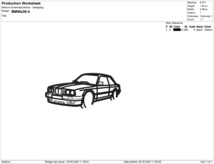 BMW E30 Car Embroidery design