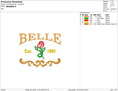 Belle Est. 1991 Embroidery design files - Image 2