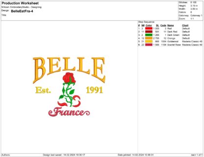 Belle Est. 1991 France Embroidery design