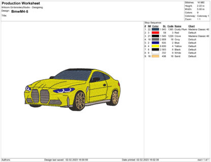 BMW M4 Embroidery design