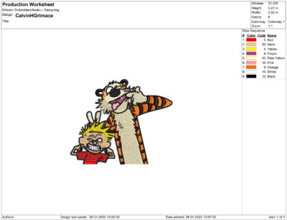 Calvin and Hobbes Making Faces Embroidery design