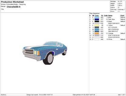 Muscle Car Chevelle SS Embroidery design