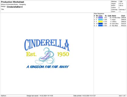 Cinderella Est 1950 Embroidery design