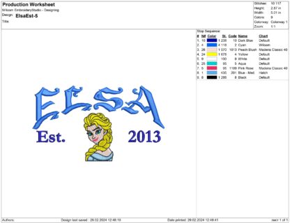 Elsa Est 2013 Embroidery designs