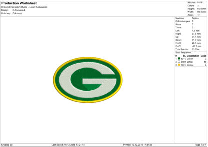 Green Bay Packers Embroidery design