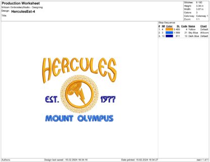 Hercules Est. 1977 Embroidery design