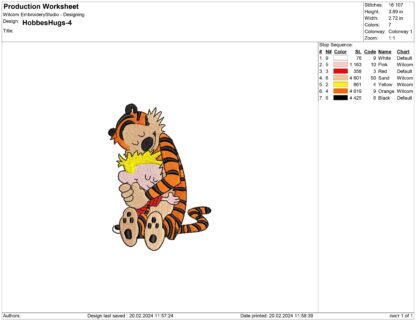Calvin and Hobbes hug Embroidery design