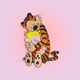 Calvin and Hobbes hug embroidery design