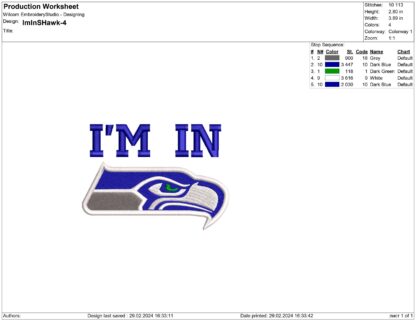 I'm in Seattle Seahawks Embroidery design