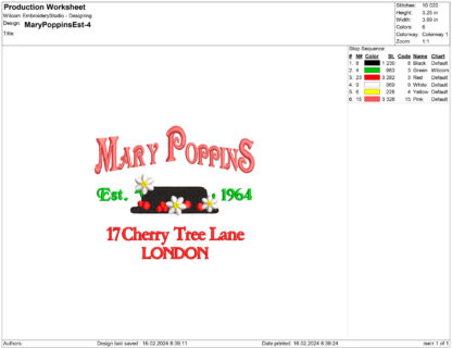 Mary Poppins Est. 1964 Embroidery design files - Image 2