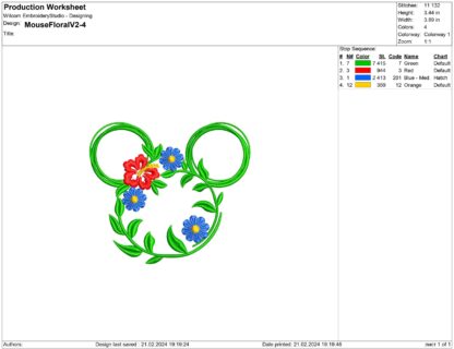 Flower silhouette Mickey Mouse Embroidery design