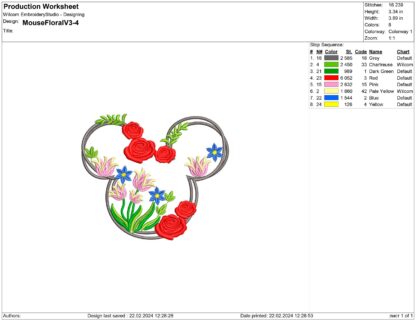 Mickey Mouse roses silhouette Embroidery design