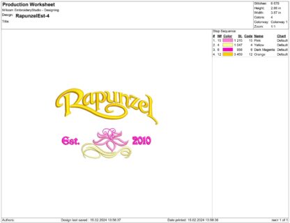 Rapunzel Est. 2010 Embroidery design