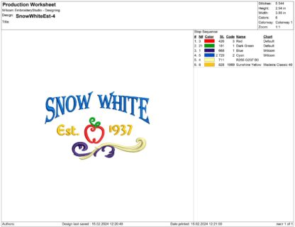 Snow White Est. 1937 Embroidery design