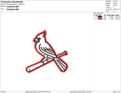 St. Louis Cardinal Embroidery design