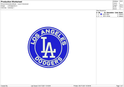 Los Angeles Dodgers Embroidery design