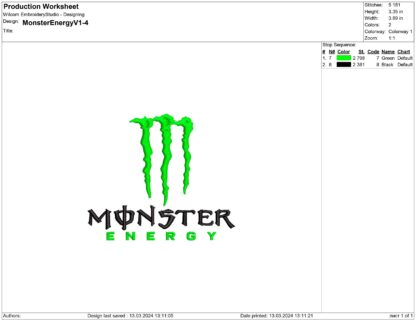 Monster Energy Embroidery design