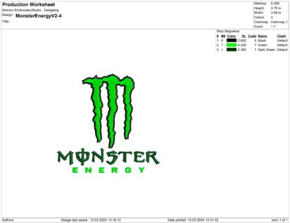Monster Energy Embroidery design