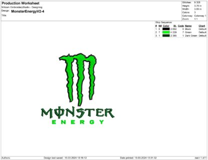 Monster Energy Embroidery design