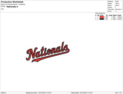 Washington Nationals Embroidery design