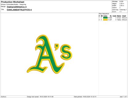 Oakland Athletics Embroidery design