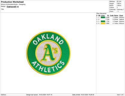 Oakland Athletics Embroidery design