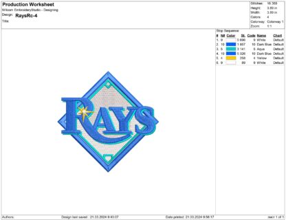 Tampa Bay Rays Embroidery design