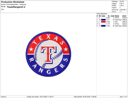 Texas Rangers Embroidery design