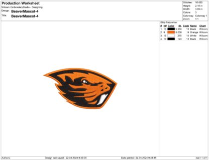 Oregon Beavers Embroidery design