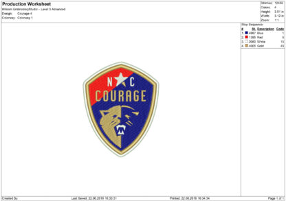 North Carolina Courage Embroidery