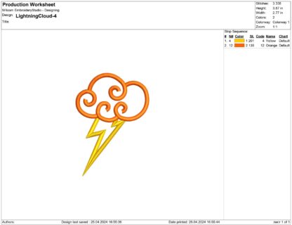 Cloud and Lightning Embroidery design