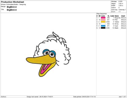 Big Bird embroidery design