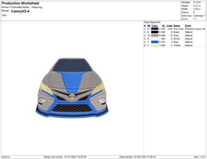 Toyota Camry Embroidery design