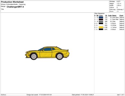 Muscle Car Dodge Challenger Embroidery design