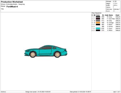 Ford Mustang Embroidery design