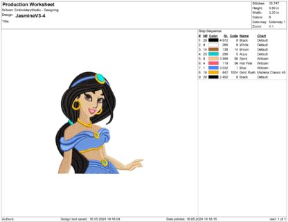 Princess Jasmine embroidery design