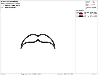 The walrus style mustache embroidery design