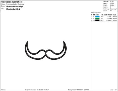 The Imperial style mustache embroidery design