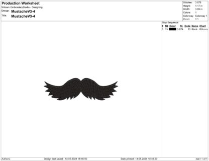 English style mustache embroidery design