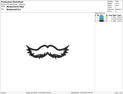 Mustache applique embroidery design