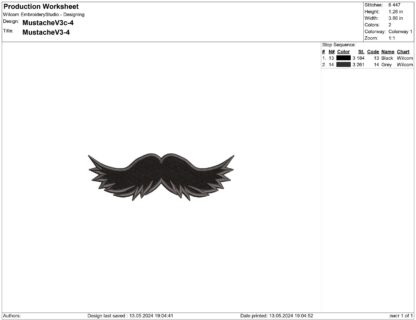 English style mustache embroidery design