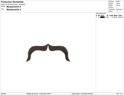 The Horseshoe style mustache embroidery design