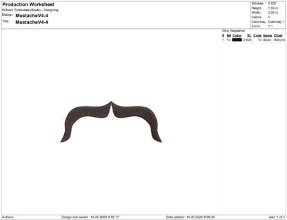 The Horseshoe style mustache embroidery design