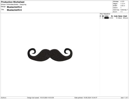 The Handlebar style mustache embroidery design