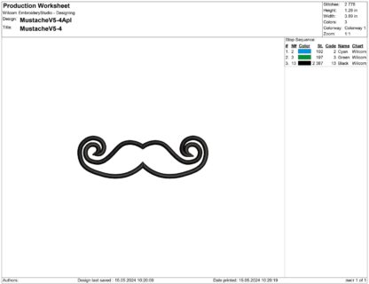 The Handlebar style mustache applique embroidery design