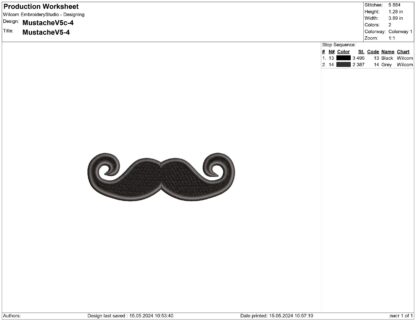 The Handlebar style mustache embroidery design