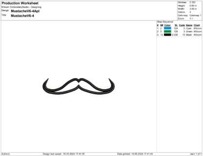 The Pencil style mustache embroidery design