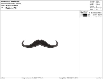 The Pencil style mustache embroidery design